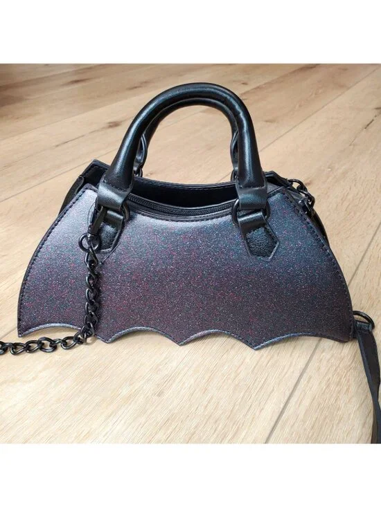 Luv Betsey Johnson Sparkle Bat Crossbody Black Bag Goth Witch Costume Halloween - Picture 3 of 12